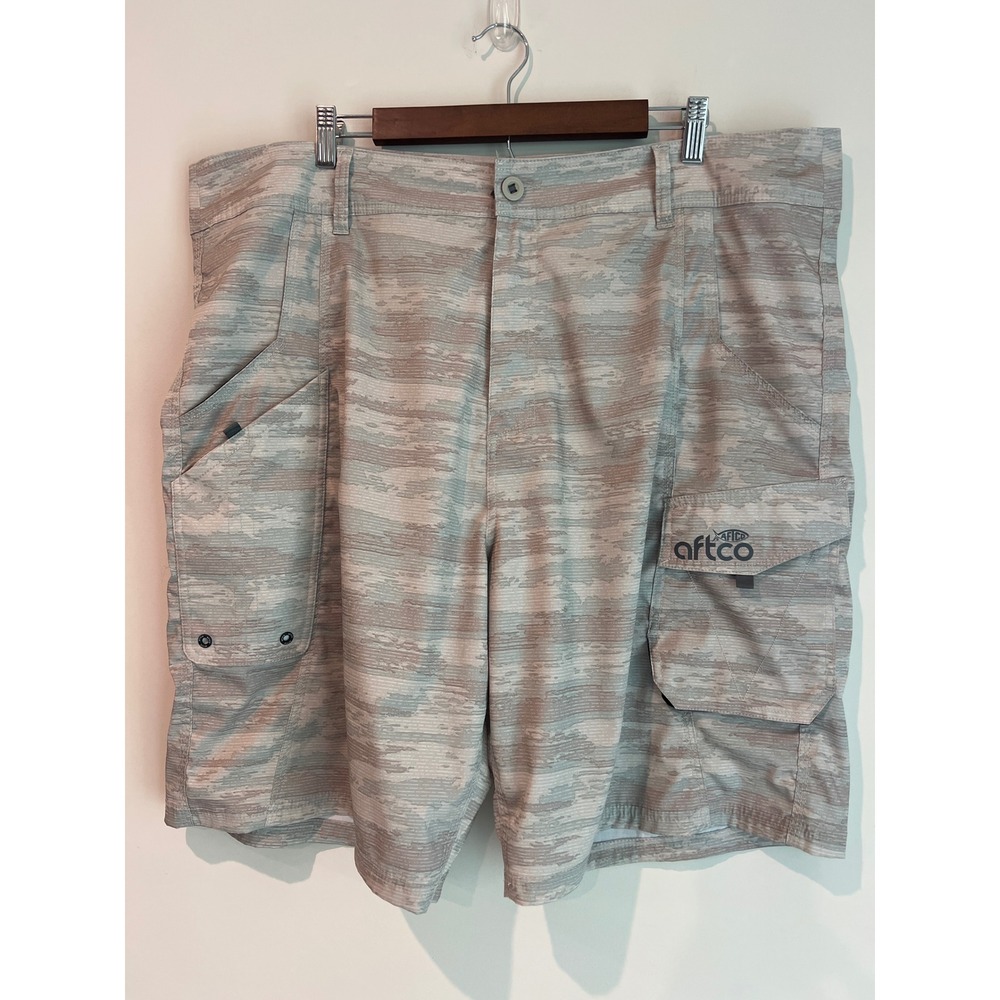 AFTCO Mens M82 Tactical Fishing Shorts 42 Tan Grey Camo Ripstop Cargo Stretch